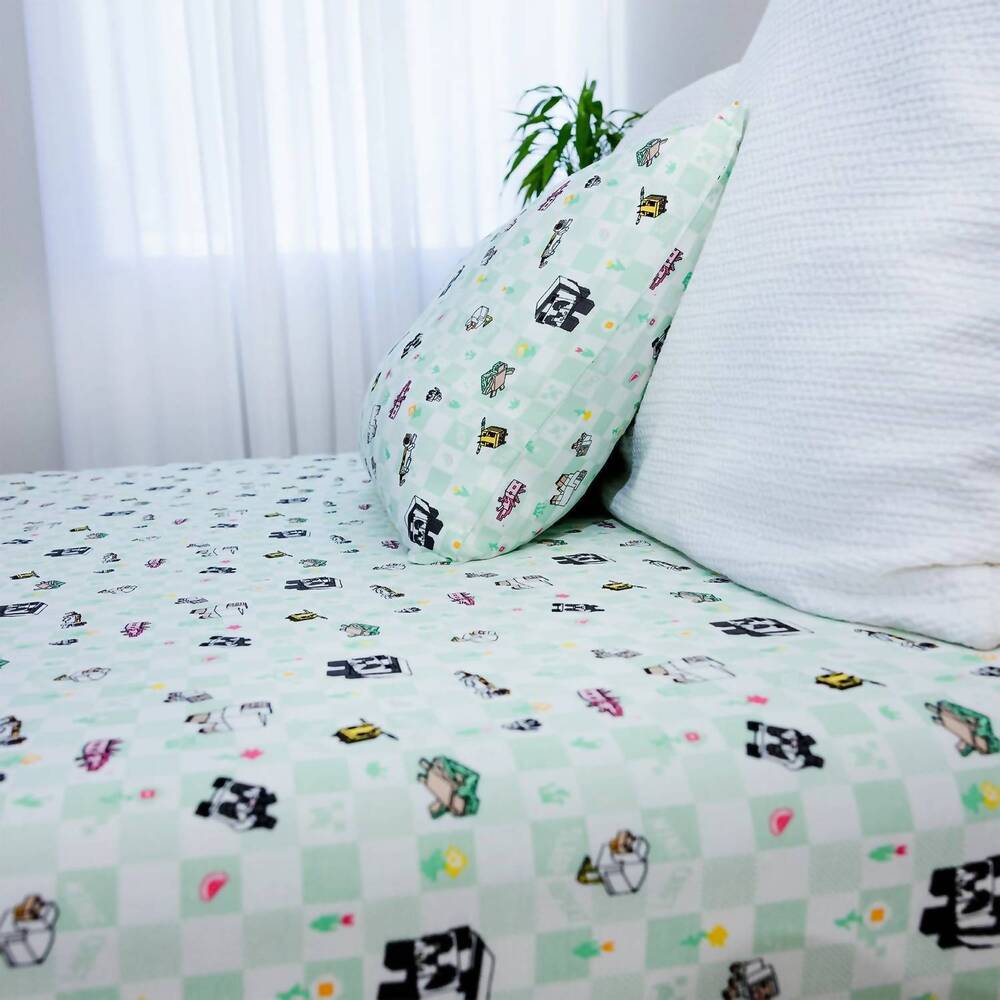 NEW BELLABU BEAR kid's minecraft sleep repeat bamboo twin sheet set in green